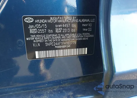2015 Hyundai Sonata Se z USA, uszkodzony, nr VIN 5NPE24AF1FH160779